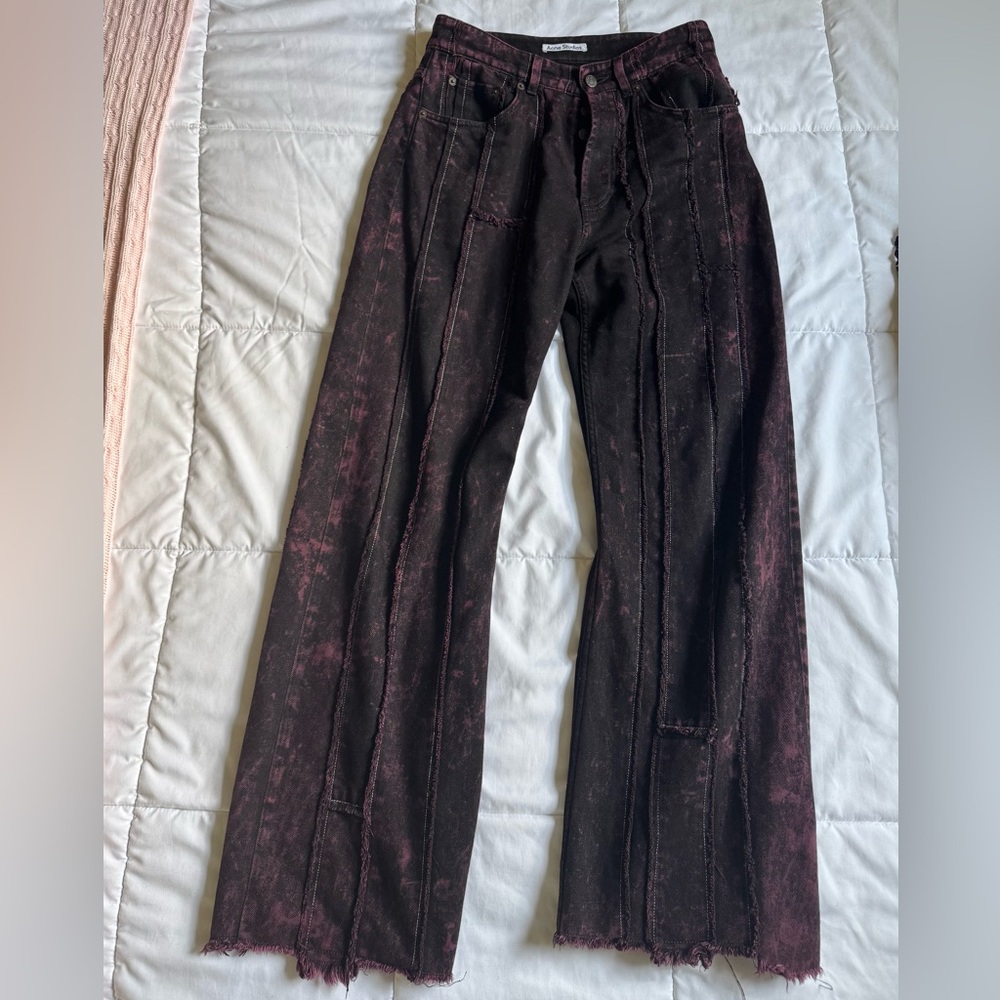 Acne Studios Wide Large Leg Burgundy Red Wine Denim Jeans